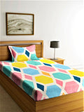 Home Sizzler Blue & Yellow Geometric 210 TC Single Bedsheet with 1 Pillow Covers | Grocsy