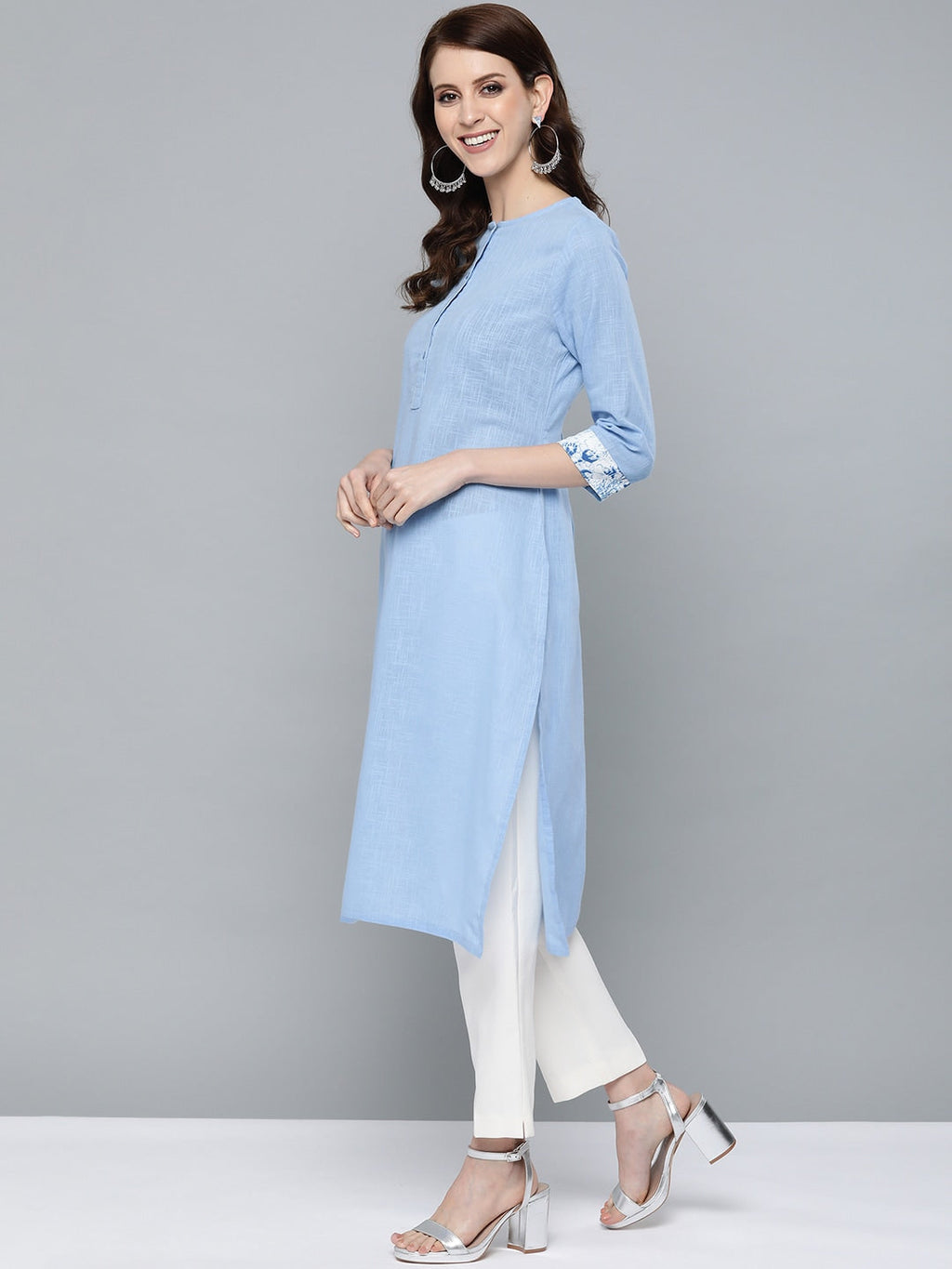 HERE&NOW Women Blue Solid Straight Kurta | Grocsy