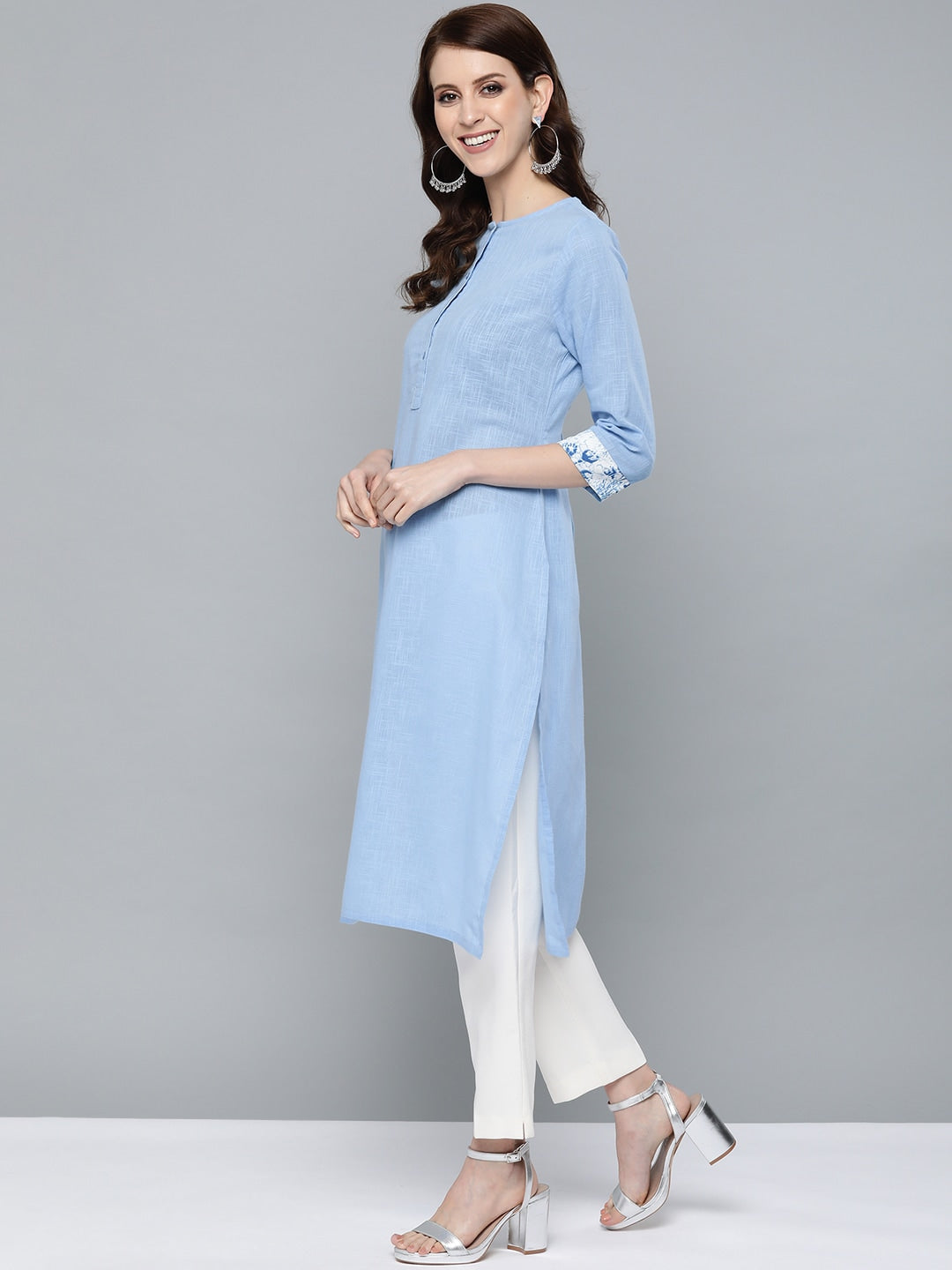 HERE&NOW Women Blue Solid Straight Kurta | Grocsy