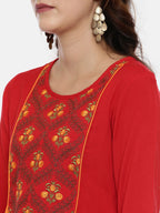 Souchii Women Red & Yellow Floral Yoke Design Kurta | Grocsy