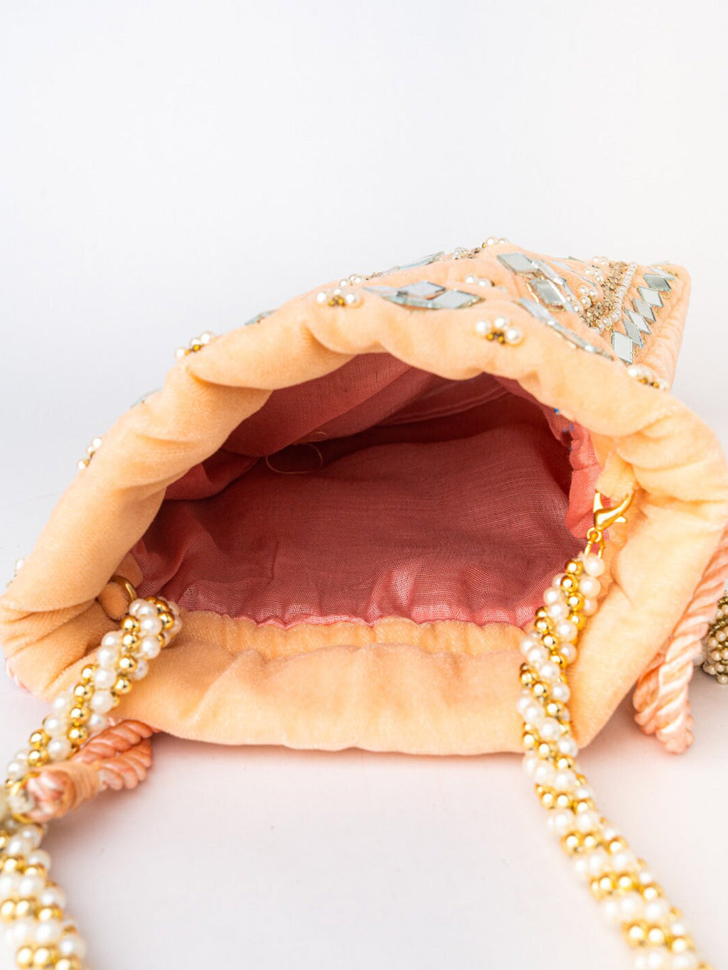 NR By Nidhi Rathi Peach-Coloured & White Embroidered Potli Clutch | Grocsy