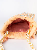 NR By Nidhi Rathi Peach-Coloured & White Embroidered Potli Clutch | Grocsy