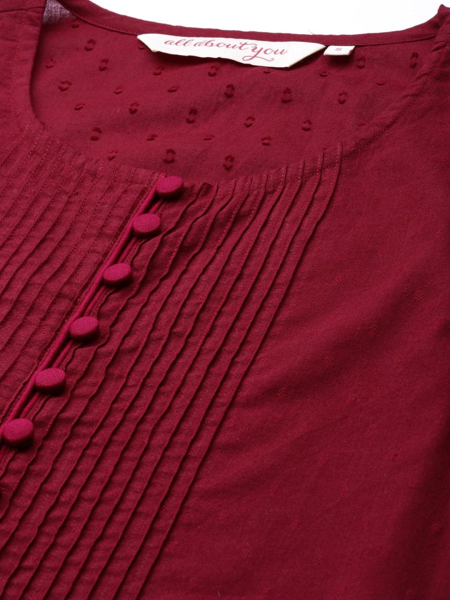 All About You Women Maroon Self Design Pure Cotton A-Line Kurta with Palazzos | Grocsy