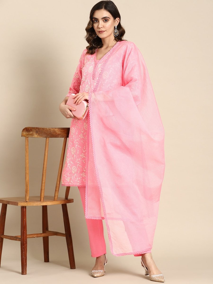 All About You Women Floral Embroidered Regular Kurta with Trousers & Dupatta | Grocsy