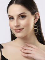 NVR Women Gold-Polished Contemporary Fish Hook Drop Earrings