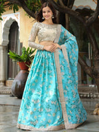 Tulsi Art Captivating Sky Blue Floral Print Organza Function Wear Lehenga Choli | Grocsy