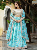 Tulsi Art Captivating Sky Blue Floral Print Organza Function Wear Lehenga Choli | Grocsy