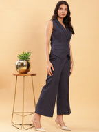 BohoJazz In Power Carbon Blue Tailored Waistcoat with Trousers Co-ord Set | Grocsy