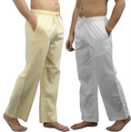 Fabmade White & Beige Combo Linen Pajama | Grocsy