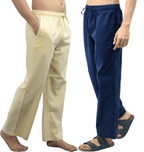 Fabmade Navy Blue & Beige Combo Men Linen Pajama | Grocsy