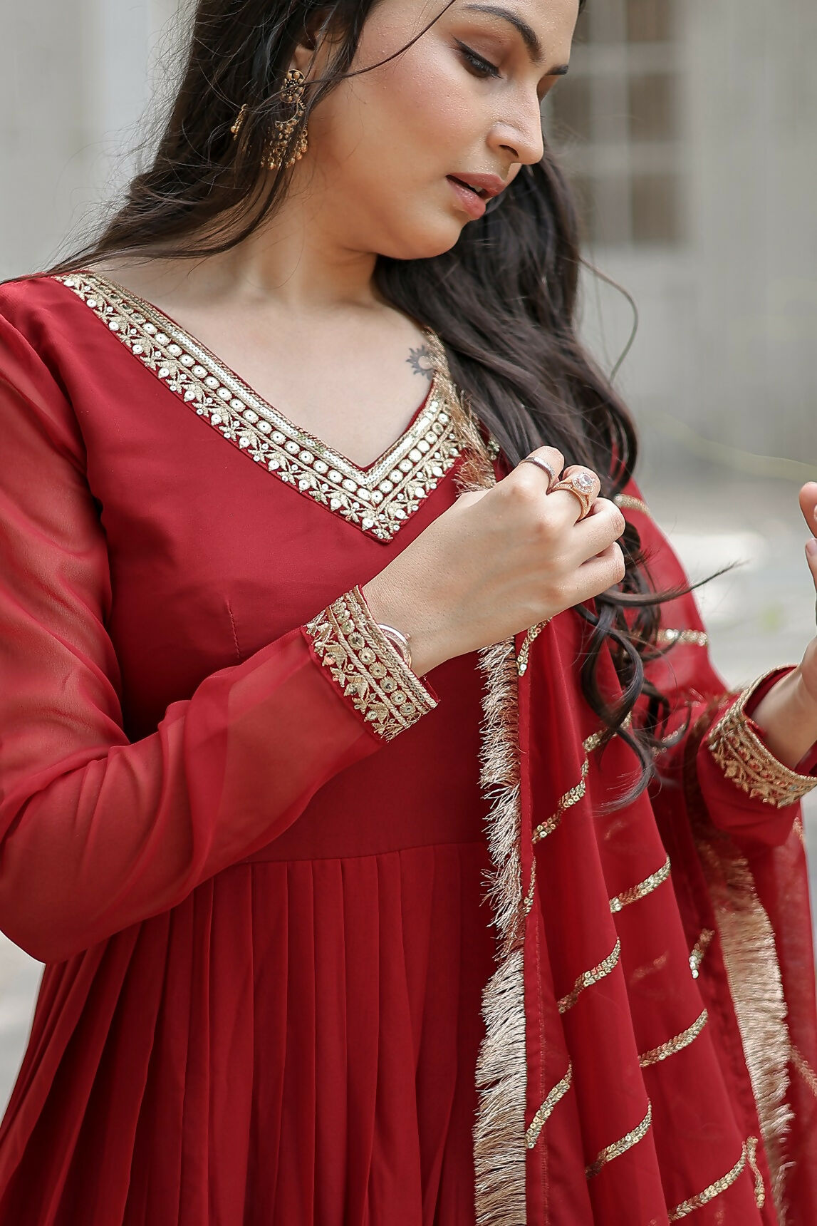 Joban Fashion Maroon Georgette Sequence Embroidery Work Kurta Set | Grocsy