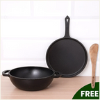 The Indus Valley CASTrong Cast Iron Cookware Set: Tawa + Kadai, Kitchen Set for Home, Pre-seasoned, 100% Pure, Toxin-free, Induction | Grocsy