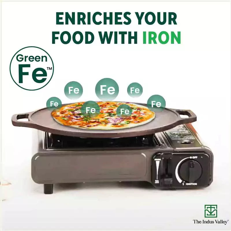 The Indus Valley CASTrong Cast Iron Roti/Dosa Tawa, Pre-seasoned, Nonstick, 100% Pure, Toxin-free, Gas & Induction,Spatula, 30.2cm, 2.4kg | Grocsy