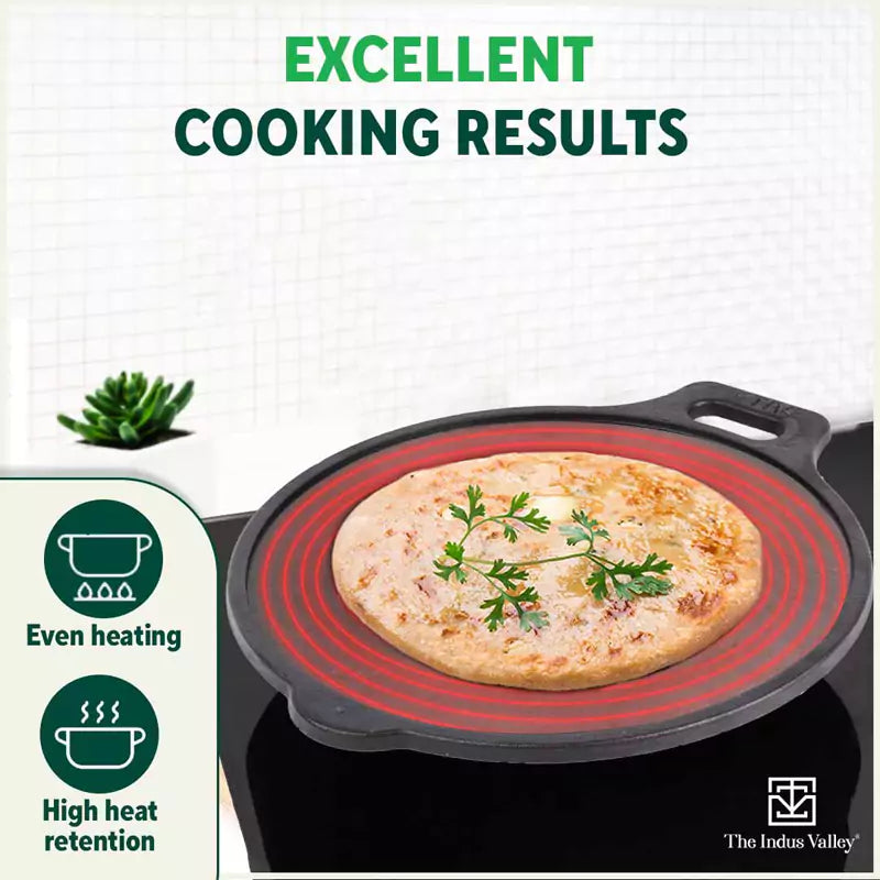 The Indus Valley Super Smooth Cast Iron Tawa,Pre-seasoned, Nonstick, 100% Pure, Toxin-free, Induction, 28/30.5cm, 2.8/2.9kg | Grocsy