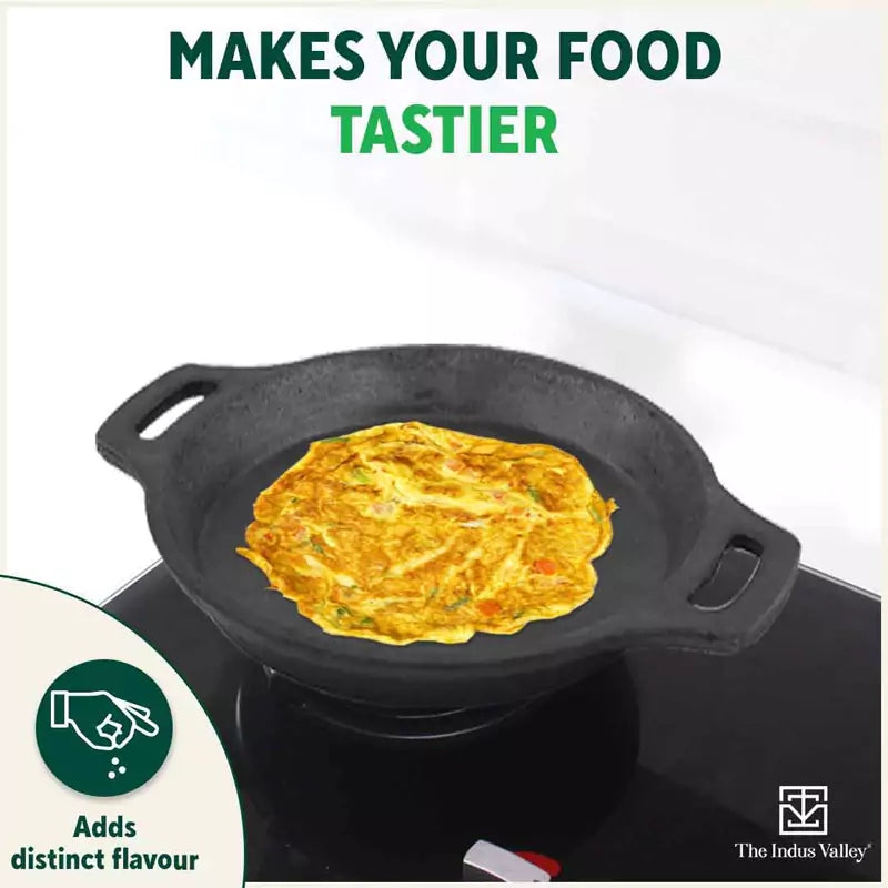 The Indus Valley CASTrong Cast Iron Fish Fry Pan, Pre-seasoned, Nonstick, 100% Pure, Toxin-free, Induction, 22.4/25cm, 1.5kg/2kg | Grocsy