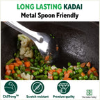 The Indus Valley CASTrong Cast Iron Kadai, Pre-seasoned, Nonstick, 100% Pure, Toxin-free, 20.3cm, 1.4L, 1.5kg | Grocsy