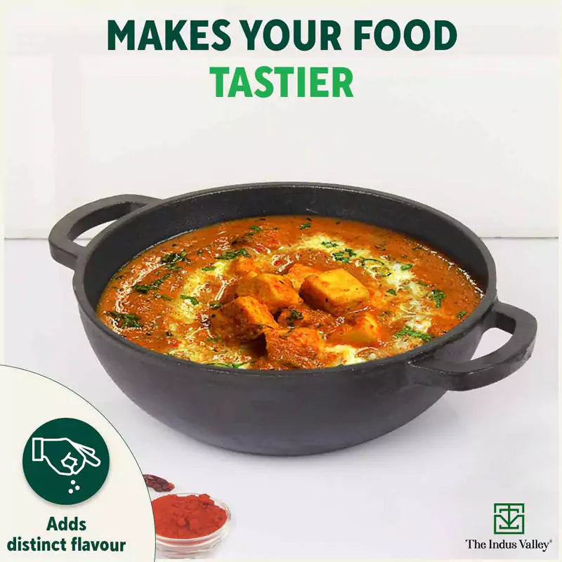 The Indus Valley CASTrong Cast Iron Kadai ,Pre-seasoned, Nonstick, 100% Pure, Toxin-free, Induction, Spatula, 25.4 cm, 2.3L, 2.5kg | Grocsy