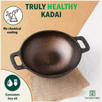 The Indus Valley Super Smooth Cast Iron Kadai,Pre-seasoned, Nonstick, 100% Pure, Toxin-free, Spatula, 25.4cm, 2.5L, 2.4kg | Grocsy
