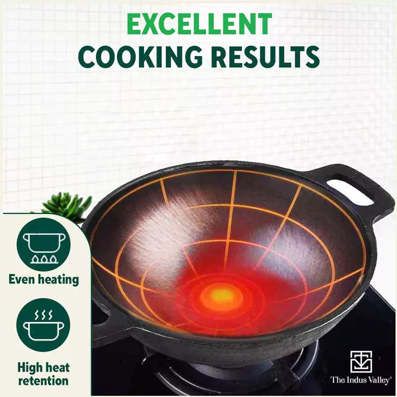 The Indus Valley Super Smooth Cast Iron Set: Frypan+ Kadai+ Tawa, Kitchen set for Home, Nonstick, 100% Pure,Toxin-free, Tadka Pan | Grocsy