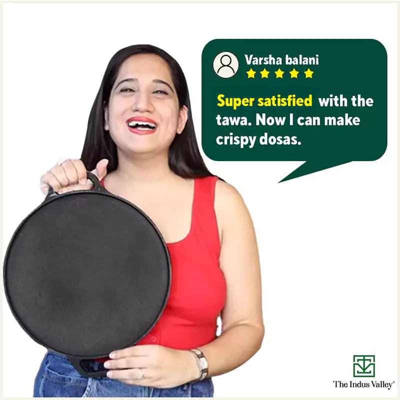 The Indus Valley CASTrong Cast Iron Roti/Dosa Tawa, Pre-seasoned, Nonstick, 100% Pure, Toxin-free, Gas & Induction,Spatula, 30.2cm, 2.4kg | Grocsy