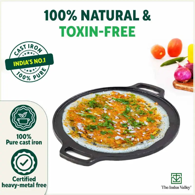 The Indus Valley CASTrong Cast Iron Cookware Set: Tawa+ Kadai+ Fry Pan, Kitchen Set for Home, Pre-seasoned, 100% Pure, Toxin-free, Tadka Pan | Grocsy