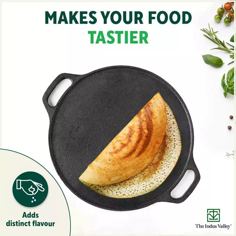 The Indus Valley CASTrong Cast Iron Roti/Dosa Tawa, Pre-seasoned, Nonstick, 100% Pure, Toxin-free, Gas & Induction,Spatula, 30.2cm, 2.4kg | Grocsy