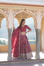 Lorenvalley Ranipink Pure Viscose Jacquard With Embroidered Sequins work Lehenga Choli | Grocsy
