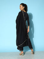 Sangria Floral Embroidered Angrakha Zari Kurta with Trousers & With Dupatta | Grocsy