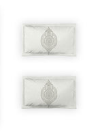 DDecor Grey & White Ethnic Motifs Cotton 140 TC Queen Bedsheet With 2 Pillow Covers | Grocsy