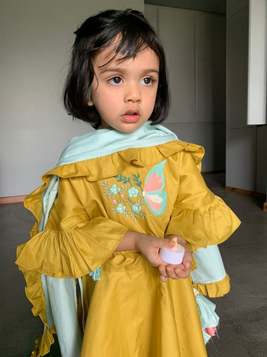 ArthLife Mustard Butterfly Lehenga Choli | Grocsy