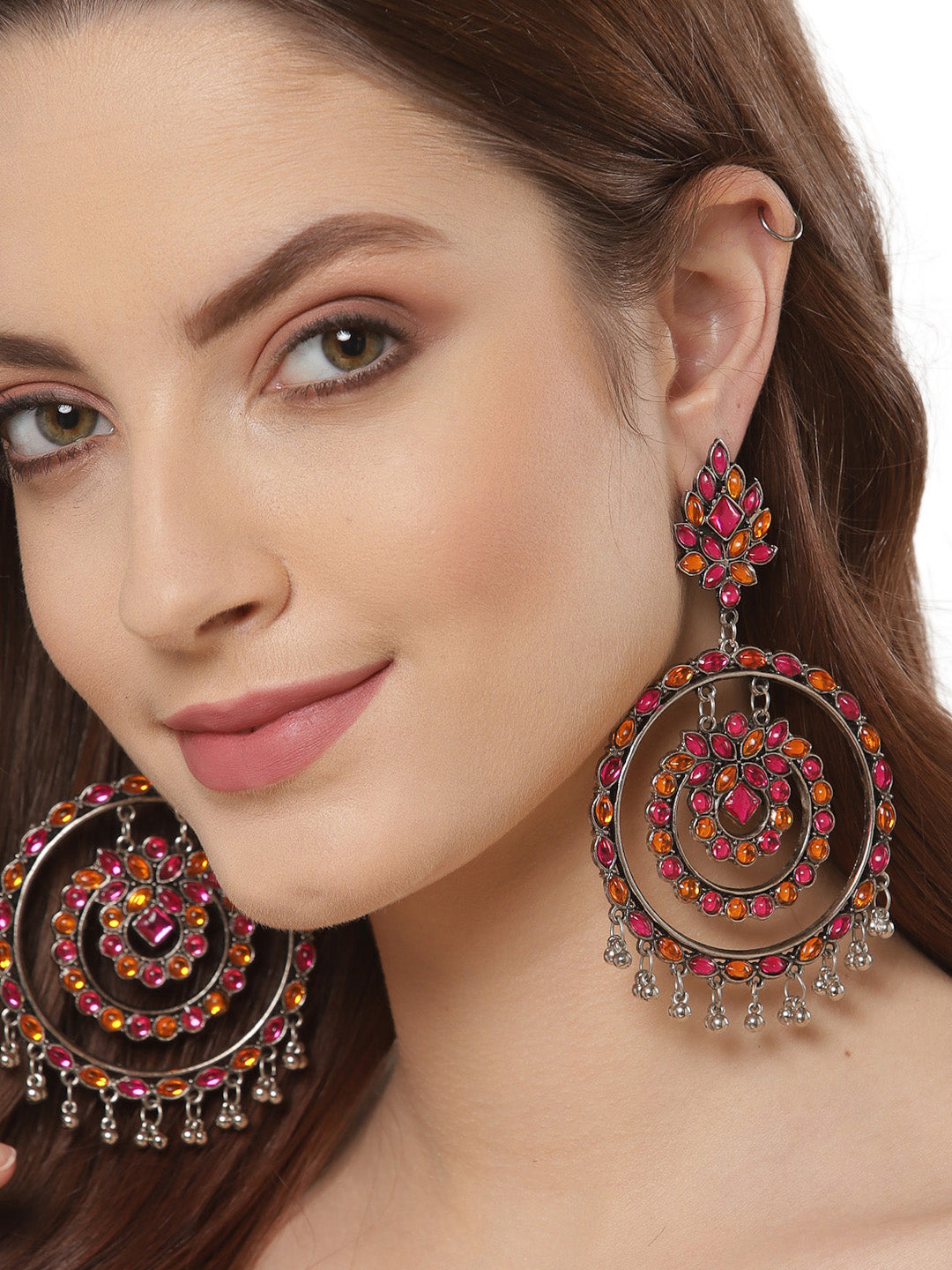 Shining Diva Multicoloured Oxidised Contemporary Drop Earrings