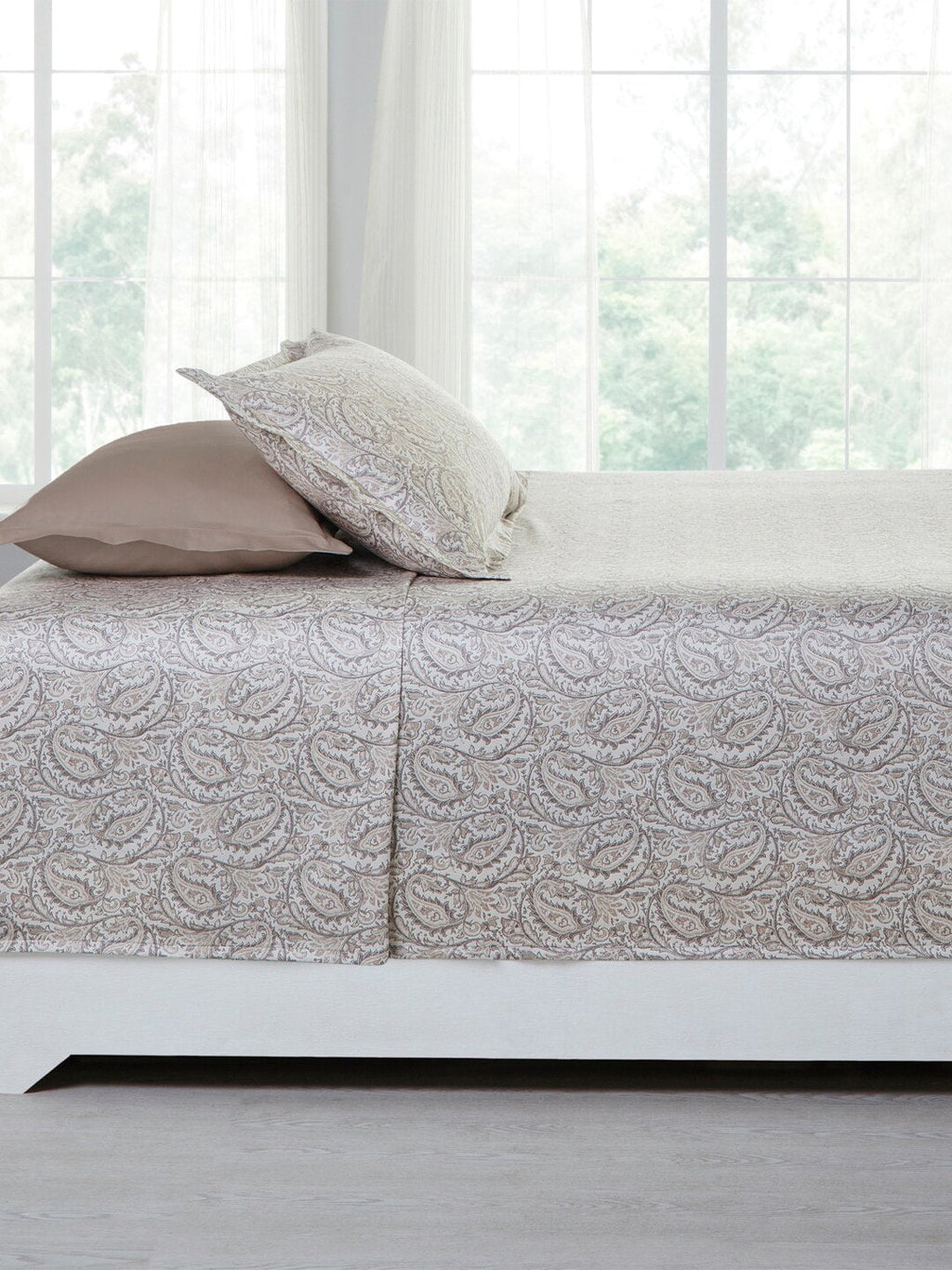 MYTRIDENTBeige White Ethnic Motifs 100% Cotton 400 TC King Bedsheet with 4 Pillow Covers | Grocsy