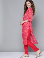 HERE&NOW Women Pink & White Bandhani Printed Kurta | Grocsy