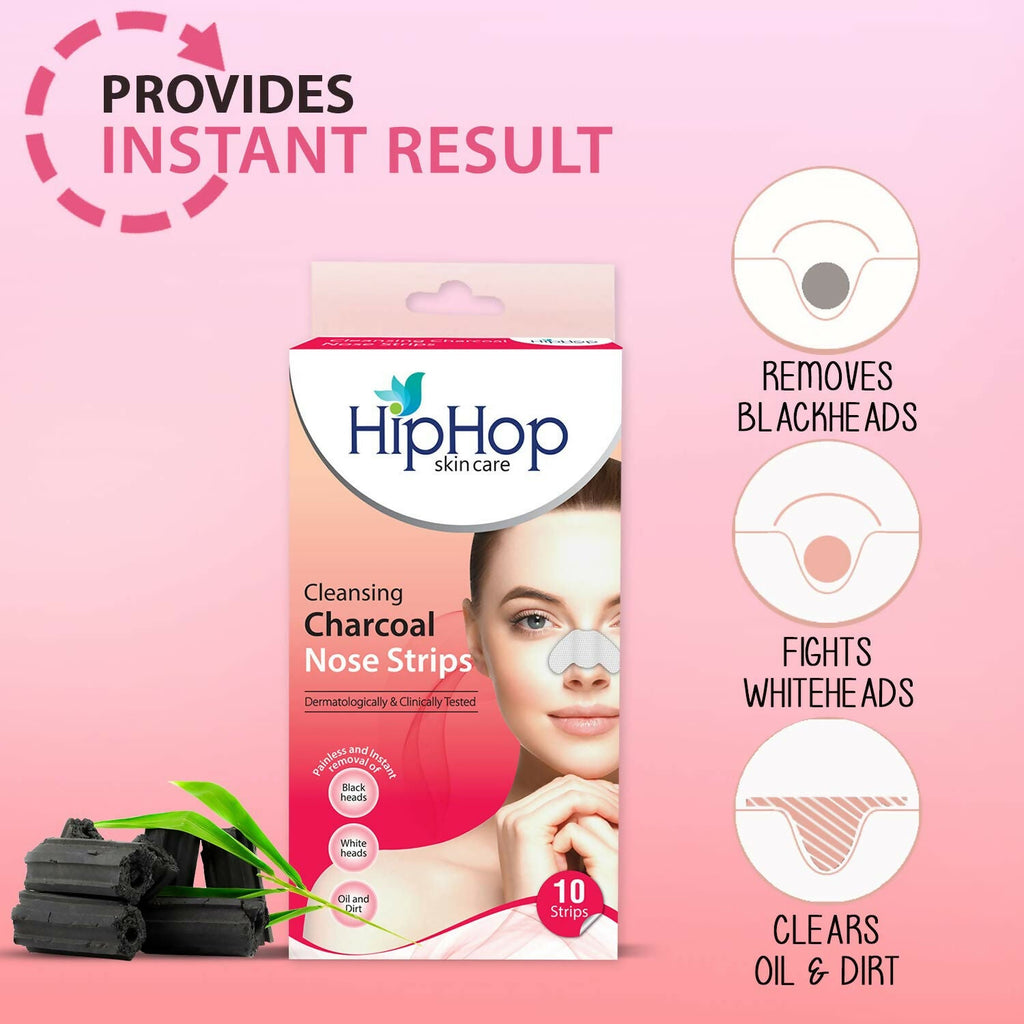 HipHop Skin Care Cleansing Charcoal Nose Strips For Blackheads, Whiteheads Remover, Pore Cleanser, with Natural Extracts | Grocsy