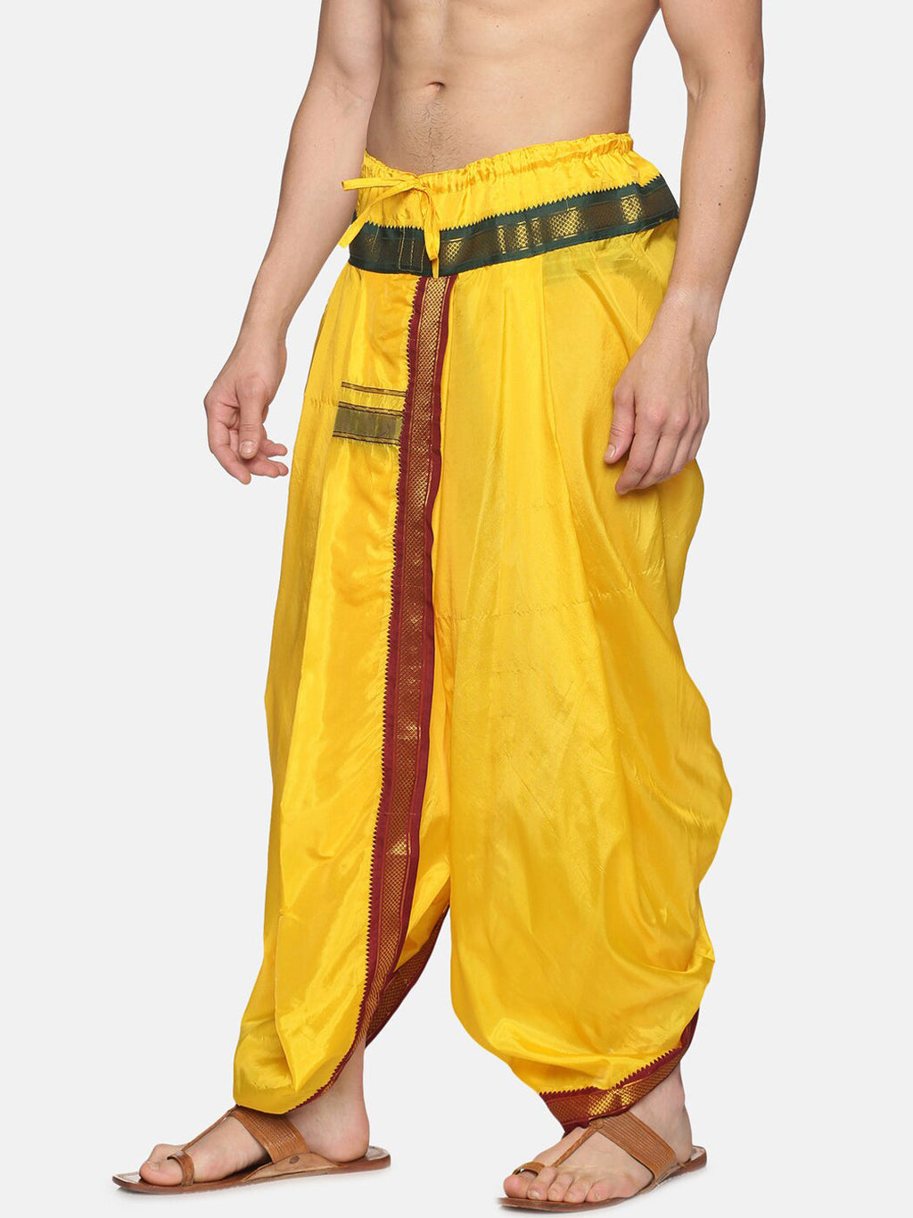 Sethukrishna Men Yellow & Red Readymade Dhoti | Grocsy