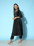 Sangria Floral Embroidered Angrakha Zari Kurta with Trousers & With Dupatta | Grocsy