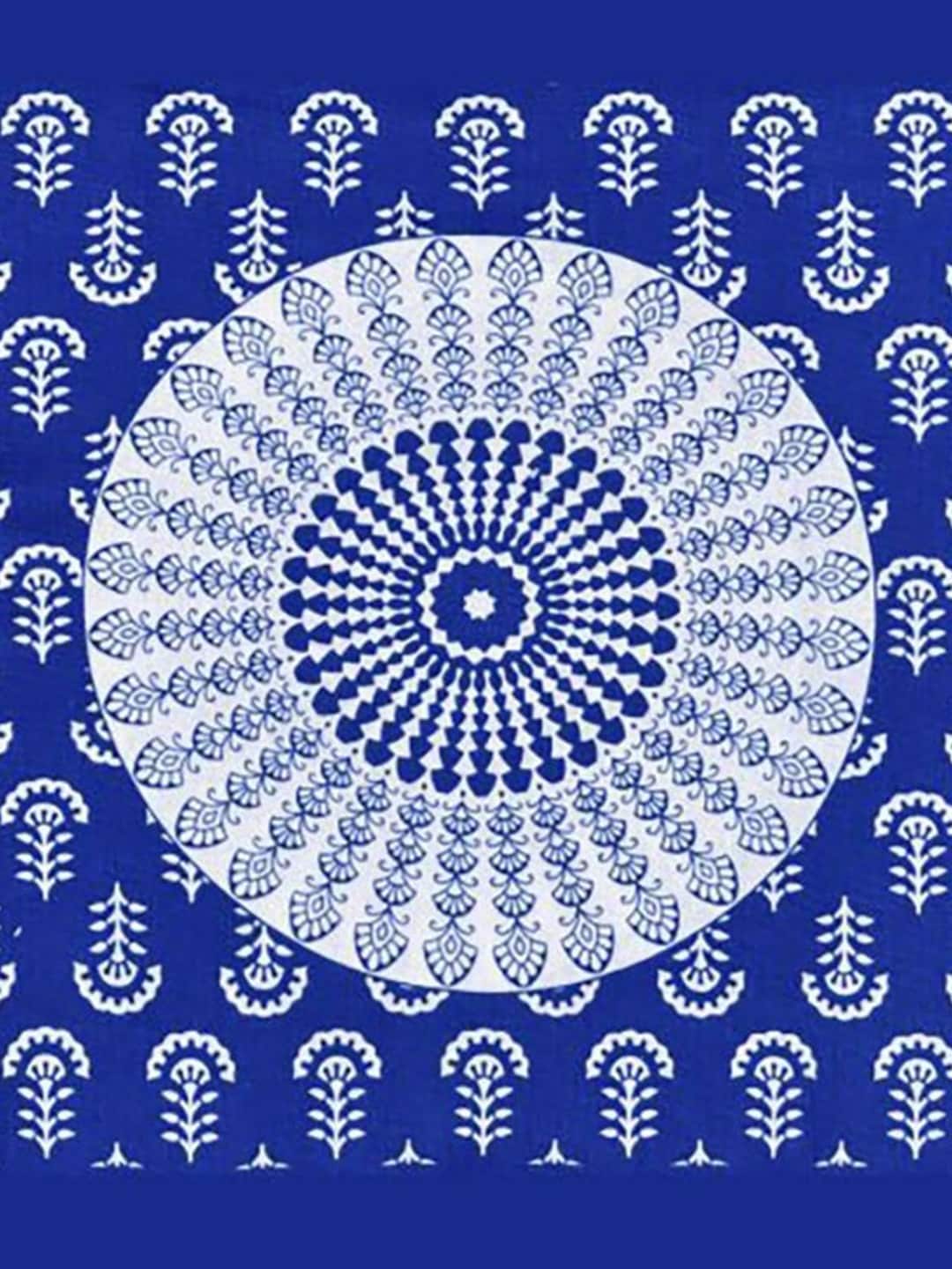 HOMETALES Blue & White Ethnic Motifs Cotton 104 TC King Bedsheet with 2 Pillow Covers | Grocsy