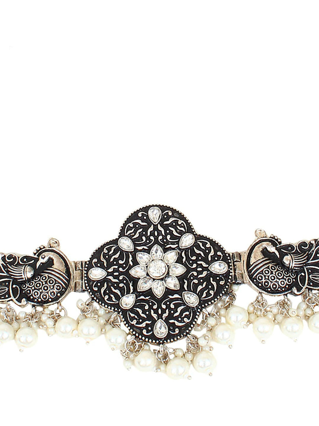 Cardinal Silver-Toned Black Colored Oxidized Choker Jewellery Set | Grocsy