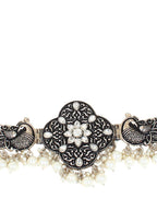 Cardinal Silver-Toned Black Colored Oxidized Choker Jewellery Set | Grocsy
