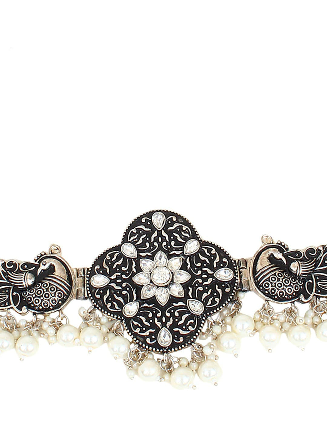 Cardinal Silver-Toned Black Colored Oxidized Choker Jewellery Set | Grocsy