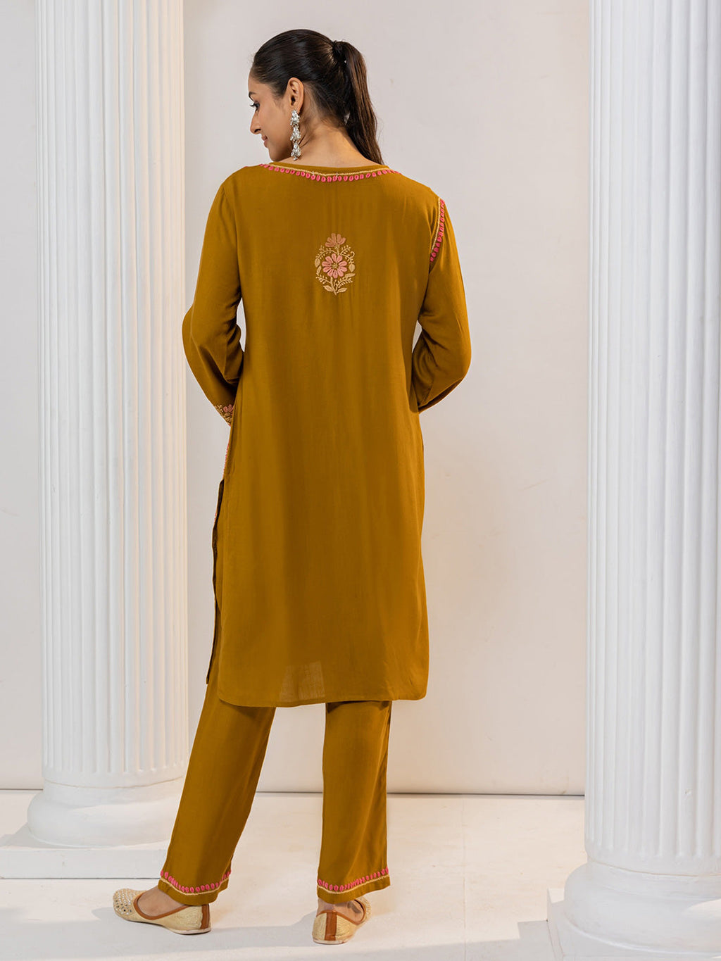 HOUSE OF KARI Floral Embroidered Chikankari Kurta With Palazzo | Grocsy