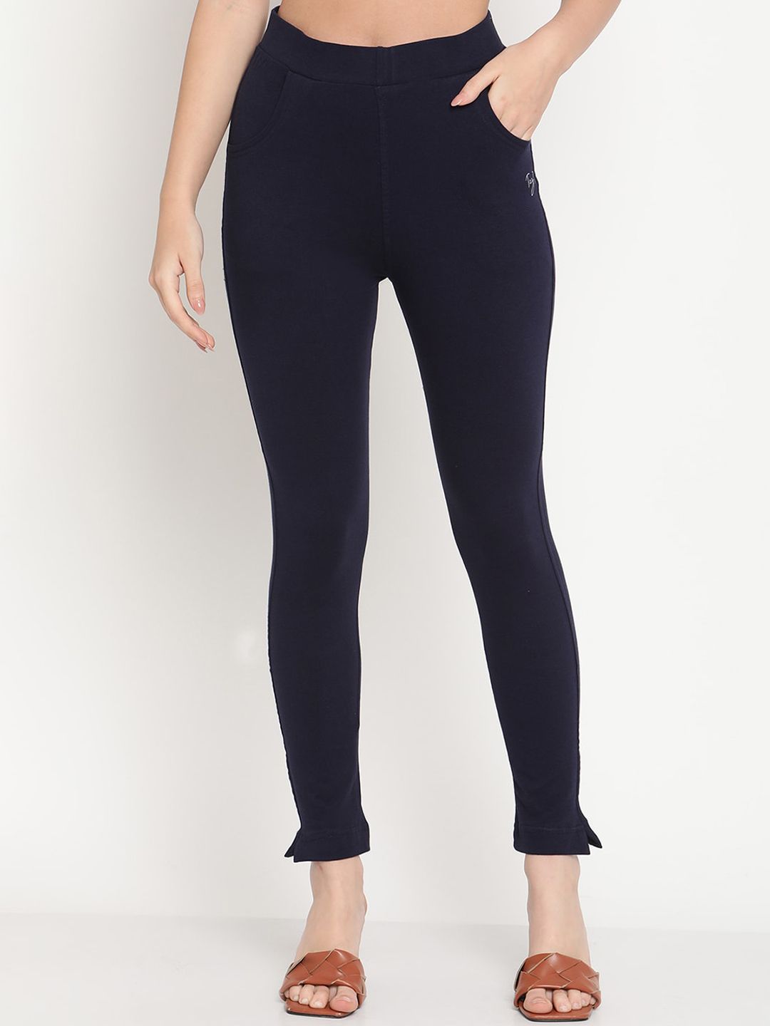 TAG 7 Pack of 2 Navy Blue & Cream-Coloured Ankle-Length Leggings | Grocsy