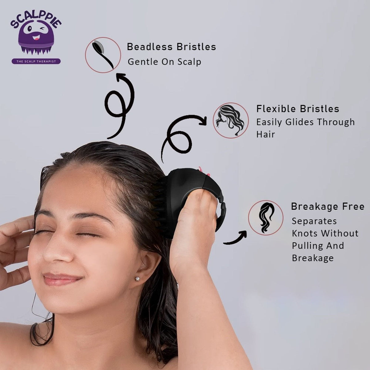 Scalppie Silicon Hair Scalp Massager & Shampoo Brush Scrub For Hair Growth & Anti Dandruff - Black | Grocsy
