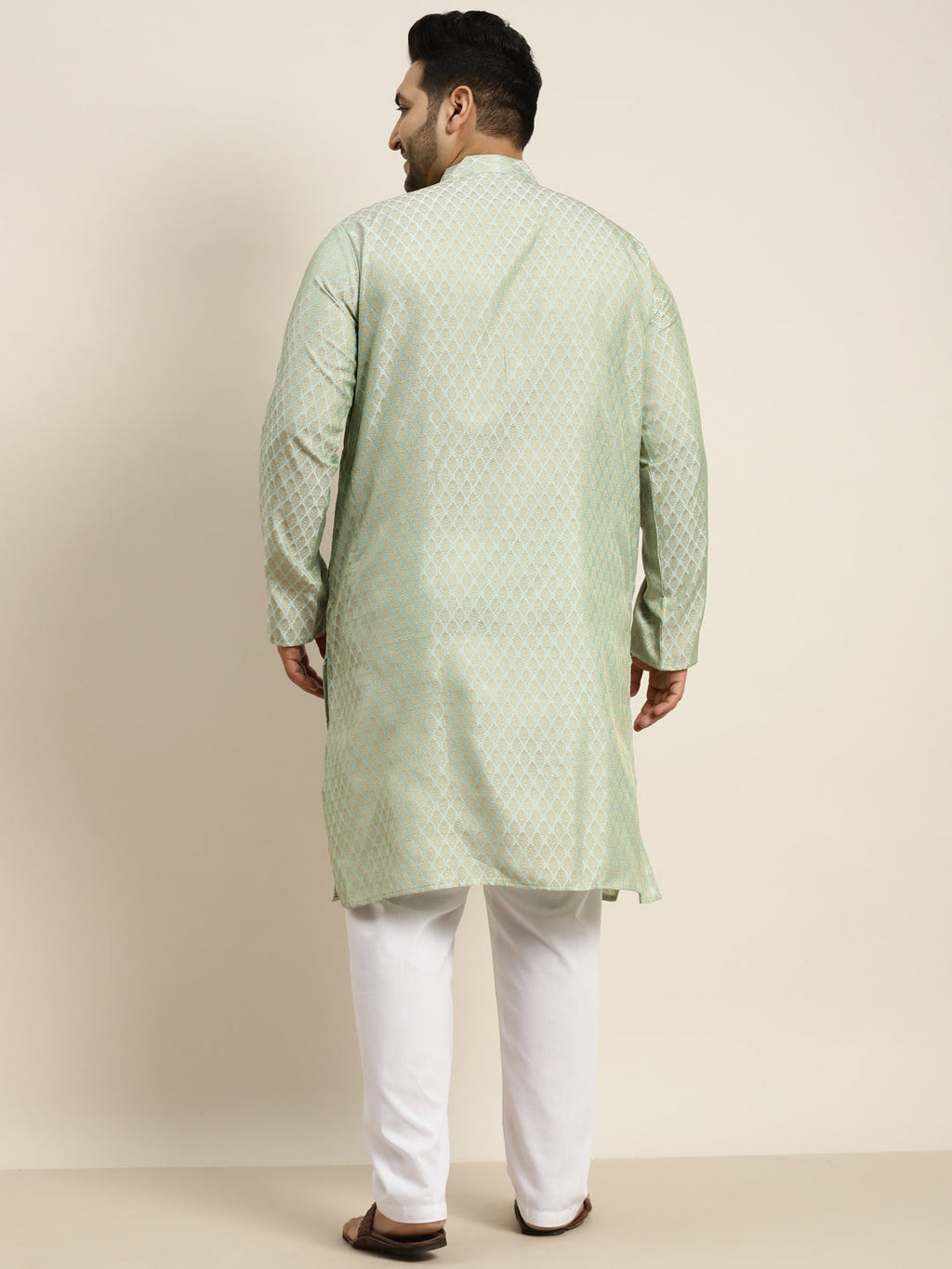 Sojanya Plus Men Green Jacquard Self Design Kurta with Pyjamas | Grocsy