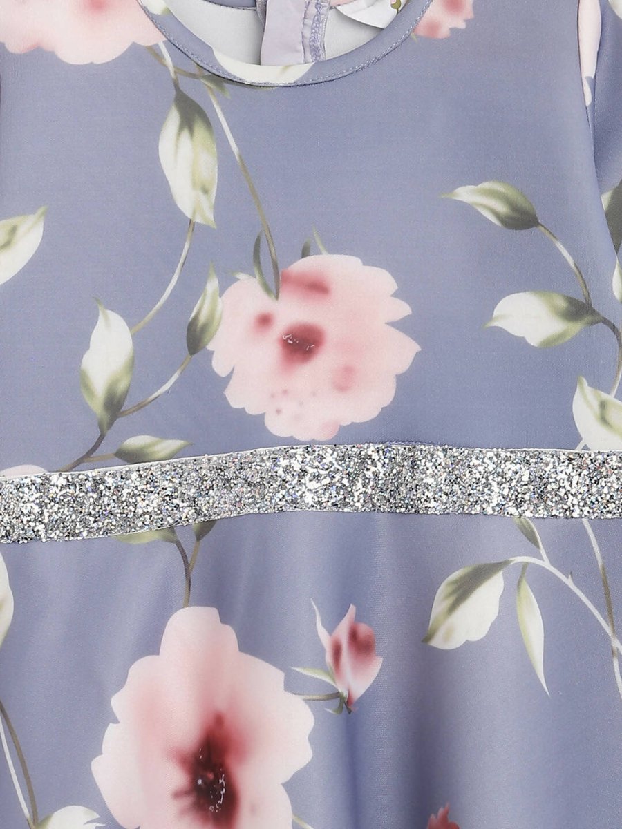 Ahalyaa Light Blue Digital Print Floral Kids Dress For Girls | Grocsy
