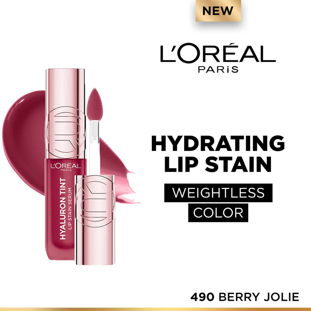 L'Oreal Paris Hyaluron Tint Lip Stain Serum Weightless Color - 490 Berry Jolie | Grocsy