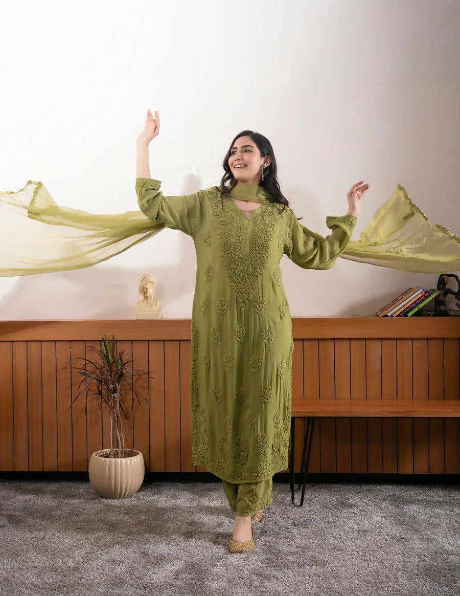 Joban Fashion Green Kurta Set Georgette Embroidery Sequence Work | Grocsy