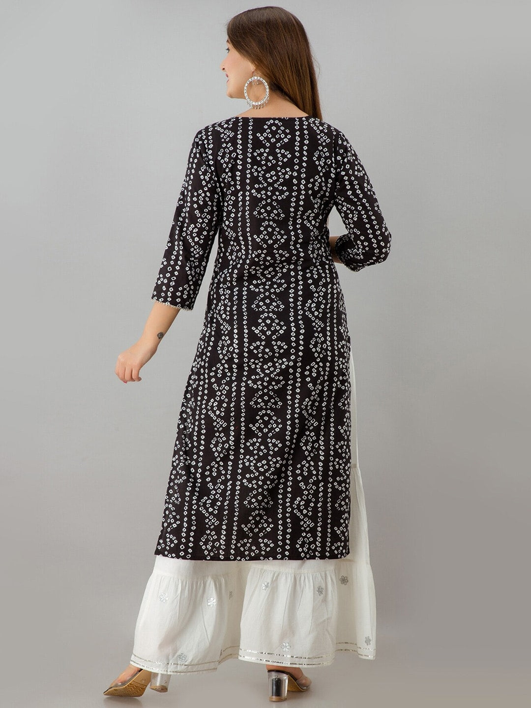 HERE&NOW Black Bandhani Printed Gotta Patti Kurta with Sharara | Grocsy