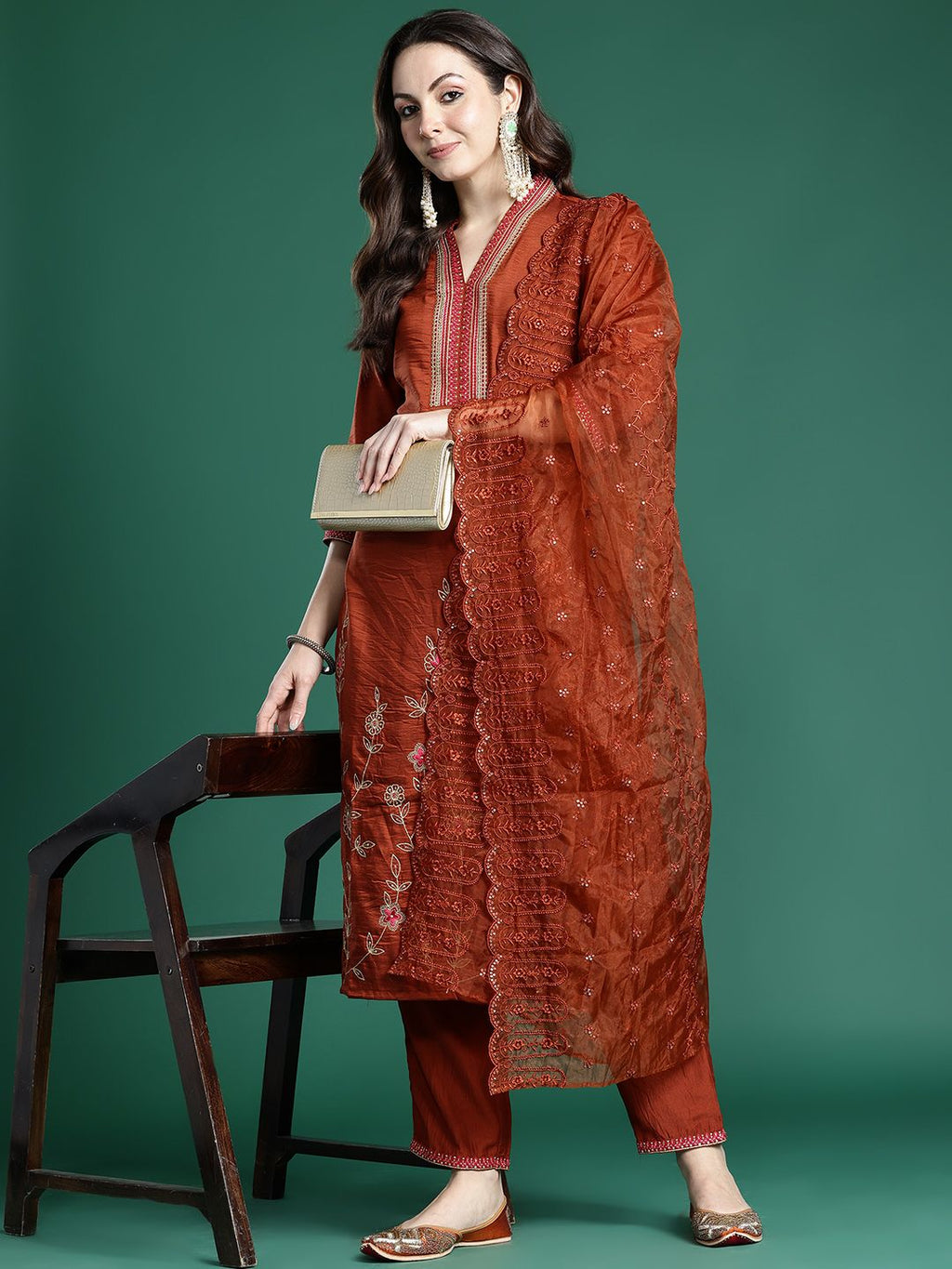 Indo Era Women Ethnic Motifs Embroidered Regular Sequinned Kurta with Trousers & With Dupatta | Grocsy