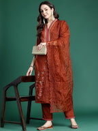 Indo Era Women Ethnic Motifs Embroidered Regular Sequinned Kurta with Trousers & With Dupatta | Grocsy